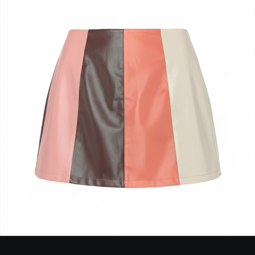 Dee Elly Peach and Tan Colorblock Miniskirt size L
